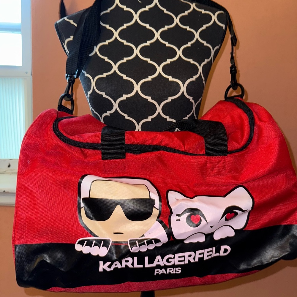Karl Lagerfeld Red and Black Duffle Bag